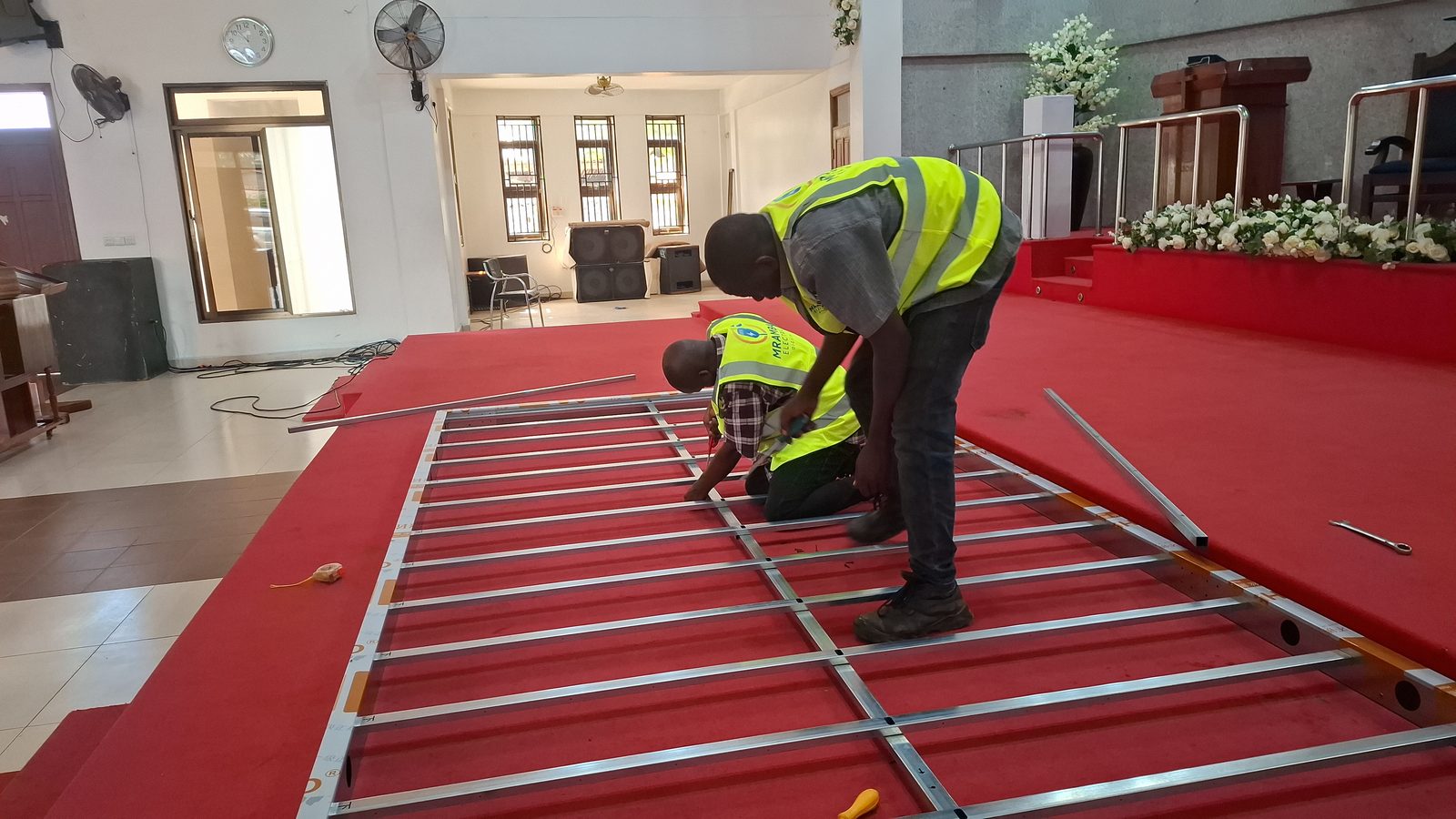 AICT Magomeni LED screen — finished installation showing live content