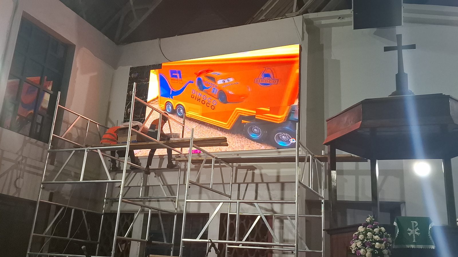 KKKT Mbezi Beach — panels mounted on the chancel wall